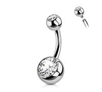 OUFER 14G 8 10 12 14mm Piercing Ombelico Titanio Filettatura Interna Corto Barra Lungo Ball CZ Palline Argento Barbell Navel Bar Belly Button Rings Gioiello Donna 1.6mm