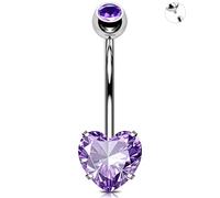 OUFER 14G Cuore Piercing Ombelico Anello Filettato Interno Belly Piercing Ring Acciaio Chirurgico 316L Viola CZ Belly Bar Gioielli Per il Corpo Per Le Donna 10 mm