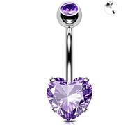 OUFER 14G Cuore Piercing Ombelico Internamente Filettato Barra Piercing Navel Titanio G23 Piercing Ombelico Anello CZ Viola 8 mm Piercing Ombelico Cerchio Per Donna