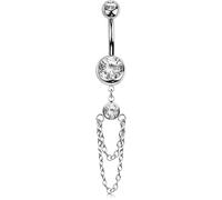 OUFER 14G Doppia Catena Piercing Ombelico Anello Acciaio Inossidabile 316L Belly Piercing Ring Trasparenti CZ Gioielli Per il Corpo pour Donna 10 mm