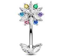 OUFER 14G Fiore Piercing Ombelico Acciaio Chirurgico 316L Belly Piercing Ring Multicolore CZ Gioielli Per il Corpo Per Le Donna Navel Bar 10 mm