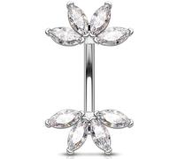 OUFER 14G Fiore Piercing Ombelico Anello Acciaio Chirurgico 316L Belly Button Bar Trasparente Marquise CZ Navel Ring Per Le Donna 8 mm
