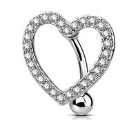 OUFER 14G Inverso Piercing Ombelico Extra Lungo Cuore CZ Acciaio Chirurgico Belly Button Ring Navel Barbell Brillantino Donna Anallergico Gioiello Jewellery 12mm