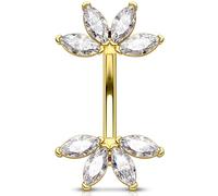 OUFER 14G Oro Fiore Piercing Ombelico Anello Acciaio Chirurgico 316L Belly Button Bar Trasparente Marquise CZ Navel Ring Per Le Donna 8 mm