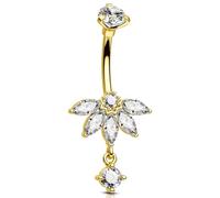 OUFER 14G Oro Penzola Piercing Ombelico Acciaio Inossidabile 316L Fiore Belly Button Ring Trasparente Marquise CZ Gioielli Per il Corpo Per Le Donna 10 mm