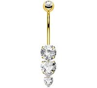 OUFER 14G Oro Penzola Piercing Ombelico Anello Filettato Interno Cuore Acciaio Chirurgico 316L Belly Button Ring Trasparente CZ Per Le Donna 14 mm