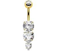 OUFER 14G Oro Piercing Ombelico Titanio G23 Filettatura Interna Cuore Belly Button Bar CZ Trasparente Gioielli Per il Corpo Per Le Donna 16 mm