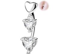 OUFER 14G Piercing Ombelico a forma di Cuore Invertito, in Acciaio Inossidabile 316L, Piercing Ombelico Anello Con Zirconi Cubici Pendenti, Belly Button Ring da 12 mm per Donna