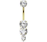 OUFER 14G Titanio G23 Piercing Ombelico Oro Filettatura Interna Cuore Piercing Ombelico Oro Anello Pendente 12 mm Belly Bar CZ Trasparente Donna
