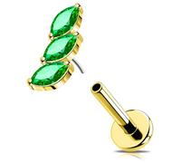 OUFER 16G Oro Helix Piercing Threadless Push in Trago Earring Acciaio Chirurgico 316L Orecchino Conch Verde Marquise CZ Lip Stud Per Le Donna 6 mm