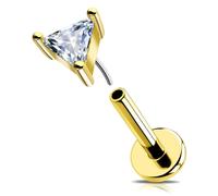 OUFER 16G Oro Orecchini Helix Pin di Contatto Conch Piercing Acciaio Chirurgico 316L Trasparente Triangolo CZ Tragus Earring Lip Stud Per Le Donna 8 mm