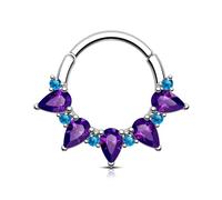 OUFER 16G Piercing Septum Acciaio Inossidabile 316L Clicker Daith Earring Viola Blu CZ Orecchini Helix Gioielli Per Il Corpo Per Le Donne 8 mm