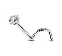OUFER 20G 0.8mm Piercing Naso Anello Argento 925 Silver L Form Nose Ring Studs Nostril Earring Solid 2mm CZ Cartilagine Orecchino Helix Gioielli Donna