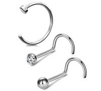 OUFER 20G 3PCS Piercing Naso Titanio Anello Nostril Orecchino Naso Brillantino Anelli Studs S Curvato Piercing Nose Ring Screw 8mm Hoop CZ Jewelry Donna Gioielli