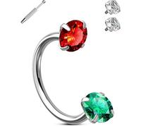 OUFER 20G Piercing Naso a Ferro di Cavallo da 8 mm, Elica, Cartilagine, Labbro, Orecchio Acciaio Chirurgico 316L, Doppia Pallina di Ricambio 3mm CZ, Una Pallina per Piercing, Rosso Verde CZ