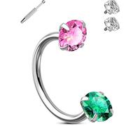 OUFER 20G Piercing Naso a Ferro di Cavallo da 8 mm, Elica, Cartilagine, Labbro, Orecchio Acciaio Chirurgico 316L, Doppia Pallina di Ricambio 3mm CZ, Una Pallina per Piercing, Rosa Verde CZ