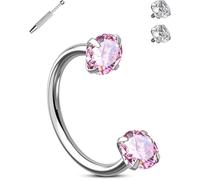 OUFER 20G Piercing Naso a Ferro di Cavallo da 8 mm, Elica, Cartilagine, Labbro, Orecchio Acciaio Chirurgico 316L Rose CZ, Doppia Pallina di Ricambio in Zirconia Cubica da 3mm, Una Pallina per Piercing