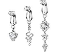 OUFER 3 Pezzi Falso Piercing Ombelico Clip Serpente Fiore Cuore Senza Piercing Navel Bar CZ Trasparente Belly Button Bar Gioielli per il Corpo per Donne