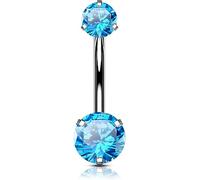 OUFER Body Piercing 10/12/14/16mm Piercing per Ombelico Belly Bars Internally Extra Long Navel Piercings Double Aqua CZ 1.6mm Belly Button Bars Navel Piercing Jewellery Navel Bars