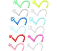 OUFER Body Piercing 12PCS Nose Bar Retainer Nose Stud Piercings Jewellery 18G Acrylic Screw Nostril Bioflex Retainer Nose Jewelry Sets Nose Piercing Stud