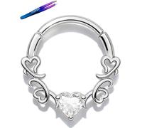 OUFER Body Piercing 16G 316L Stainless Steel Hinged Segment Ring, Heart/Star CZ Septum Clicker 8mm/10mm Cartilage Earring for Helix Tragus Nose Piercing