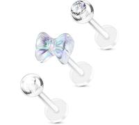 OUFER Body Piercing 16G Clear UV Flexible Acrylic Labret Lip Stud Tragus Retainer 16G Helix Cartilage Earring Stud Piercing Jewelry 3pcs Flat Back Earrings