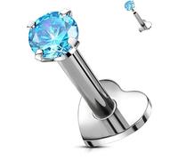 OUFER Body Piercing 16G Titanio internamente filettato Corpo Piercing Gioielli Studs Bars per elica Tragus Conch Lip Cartilage 5/6/8/10/12mm Aqua CZ Flat Back Orecchini