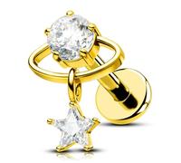 OUFER Body Piercing 16G Titanium Cartilage Earring Lip Stud Planet CZ with Star Dangle Internally Threaded Tragus Helix Labret Piercing Jewelry