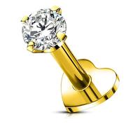 OUFER Body Piercing 16G Titanium Helix Orecchini senza filo per labbra Push-in Clear CZ Gold Heart Labret Gioielli Bar 1.2mm 5/6/8/10/12mm Tragus Conch Labret Cartilage Flat Back Stud