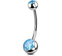OUFER Body Piercing 16mm Titanium Belly Button Bars Internally Navel Bars Piercing 14G/1.6MM Navel Piercing Aqua CZ Belly Bars Ring Piercing Gioielli