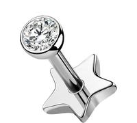 OUFER Body Piercing 18G/1.0MM Helix Piercing Jewellery Titanium Labret Earring Stud Clear CZ Lip Bar 5/6/8/10/12mm Nose Piercing Stud Flat Back Earrings