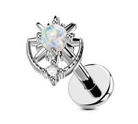OUFER Body Piercing 18G Labret Stud Titanium Push-in Lip Piercing Jewelry 8mm Opal CZ Helix Tragus Earring for Fresh/Healed Piercings