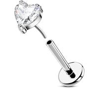 OUFER Body Piercing 18G Orecchino a elica 6/8mm Orecchino Orecchino a Labbro 316L Acciaio Inossidabile Orecchino a elica Cuore Senza Filo Flat Back Orecchino a elica Labret Bar per Donne