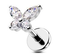 OUFER Body Piercing 18G Surgical Steel Lip Piercing Hypoallergenic Butterfly Helix Stud Clear Cubic Zirconia Tragus Conch Labret Piercing Jewelry 6/8mm Flat Back Earring