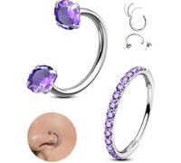 OUFER Body Piercing 2pcs 316L Stainless Steel Nose Ring Hoops 20G Threadless Horseshoe Nose Nostril Piercings Jewellery Sets Hinged Segment Helix Septum Lip Eyebrow Rook Daith Earrings 7/8mm