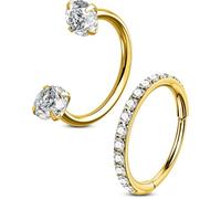 OUFER Body Piercing 2pcs 316L Stainless Steel Nose Ring Hoops 20G Threadless Horseshoe Nose Nostril Piercings Jewellery Sets Hinged Segment Helix Septum Lip Eyebrow Rook Daith Earrings 7/8mm