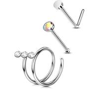 OUFER Body Piercing 3pcs Nose Ring Hoops Piercing Jewelry 316L Stainless Steel 20G L-Shaped Nose Bone Pin Stud Nostril Piercing Jewelry for Women Men