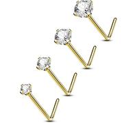 OUFER Body Piercing 4pcs 22G Nose Studs L Shape Women Men 1.5mm 2mm,2.5mm, 3mm CZ Nostril Piercing Jewellery Titanium 0.6mm Thin Nose Bar Piercing Jewelry