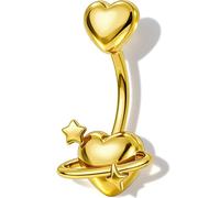 OUFER Body Piercing Belly Bar: 14G 1.6mm Heart Star Belly Button Ring 10mm 316L Surgical Steel Navel Piercing Jewelry Externally Threaded Banana Barbell Navel Bars for Women