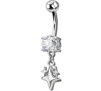 OUFER Body Piercing Belly Bar: 14G 316L Stainless Steel Navel Ring Star Dangle CZ Navel Piercing Jewellery Gold/Silver 1.6mm/10mm Belly BUtton Rings for Beach Party Women