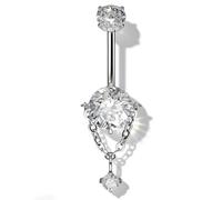 OUFER Body Piercing Belly Bars: 14G Stainless Steel CZ Belly Button Ring 10mm Internally Threaded Clear CZ Dangle Navel Piercing Jewelry