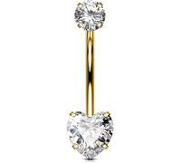 OUFER Body Piercing Belly Piercings 10/12/14/16mm Gold Titanium Piercing Ombelico 14G Short Extra Long Navel Piercings Double Heart Clear CZ Belly Button Bars 1.6mm Navel Piercing Jewellery