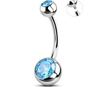 OUFER Body Piercing Belly Piercings Internally Piercing per ombelico in acciaio inox 316L 14G 10/12/14/16mm con zirconia cubica color acqua Belly Bars Navel Piercing Jewellery