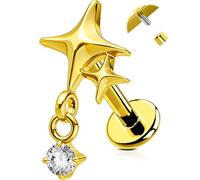 OUFER Body Piercing Cartilage Earring Stud: 16G Titanium Star Dangle Internally Threaded Tragus Piercing with CZ Charm 6mm Labret Nose Ring for Helix Conch Lip