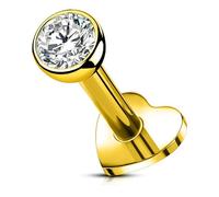 OUFER Body Piercing Flat Back Labret Stud Bar for Helix Tragus Lip Conch 16G Titanium Threadless Push In Gold Body Jewellery 5/6/8/10/12mm Clear CZ Hypoallergenic Cartilage Earring