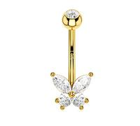 OUFER Body Piercing Gioielli dell'ombelico Belly Piercing 14K Belly Bars 14G Solid Gold Gioielli per Piercing dell'ombelico Butterfly Belly Navel Piercing Jewellery