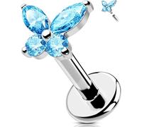 OUFER Body Piercing Internally Helix Piercing Jewelry 16G Surgical Steel Lip Stud 6/8/10/12mm Tragus Conch Bar Butterfly Flat Back Earrings Aqua CZ Labret Earring