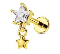 OUFER Body Piercing Labret Earring Internally 316L Stainless Steel Dangle Cartilage Stud 16G(1.2mm) 6mm Heart/Star CZ Labret Stud Gold/Silver Labret Helix Tragus Lip Nose Piercing Jewelry