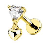 OUFER Body Piercing Labret Earring Internally 316L Stainless Steel Dangle Cartilage Stud 16G(1.2mm) 6mm Heart/Star CZ Labret Stud Gold/Silver Labret Helix Tragus Lip Nose Piercing Jewelry