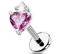 OUFER Body Piercing Labret Stud: 18G Threadless Titanium Heart CZ Labret Piercing Jewelry for Women 6mm Bar Gold/Silver Cartilage Tragus Helix Earring Lip Piercings